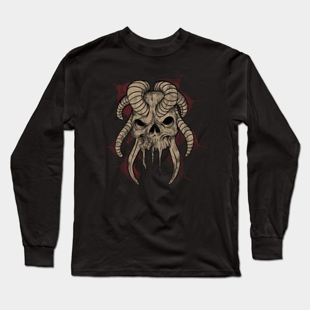 Distressed Horned Skull Long Sleeve T-Shirt by JHughesArt